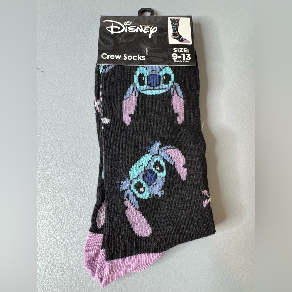 Disney Stitch Crew Socks in Black, Pastel Blue & Pink palm leaves